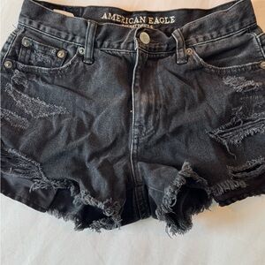 American Eagle Black Distressed Denim Shorts Size 0 Frayed Hem